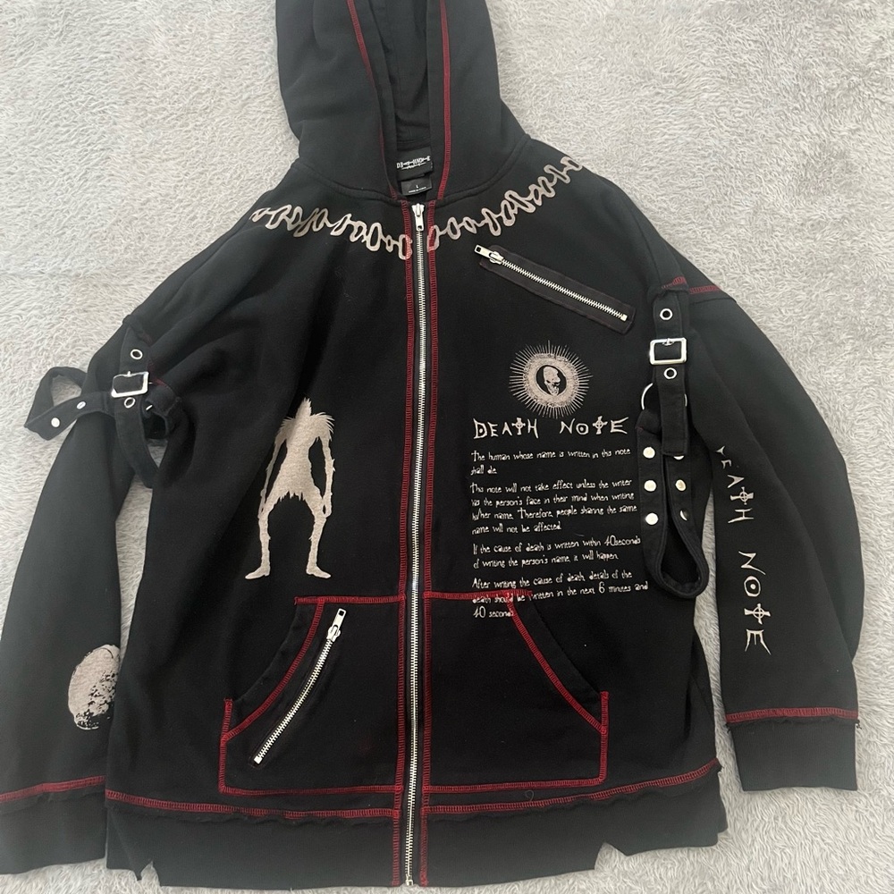 Hot Topic Black and Red Death Note Graphic Zip Hoodie